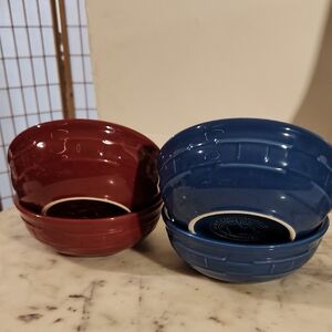 Vtg NEW Longaberger | Woven Blue Cornflour Large 7" Ceramic Bowls Set 4